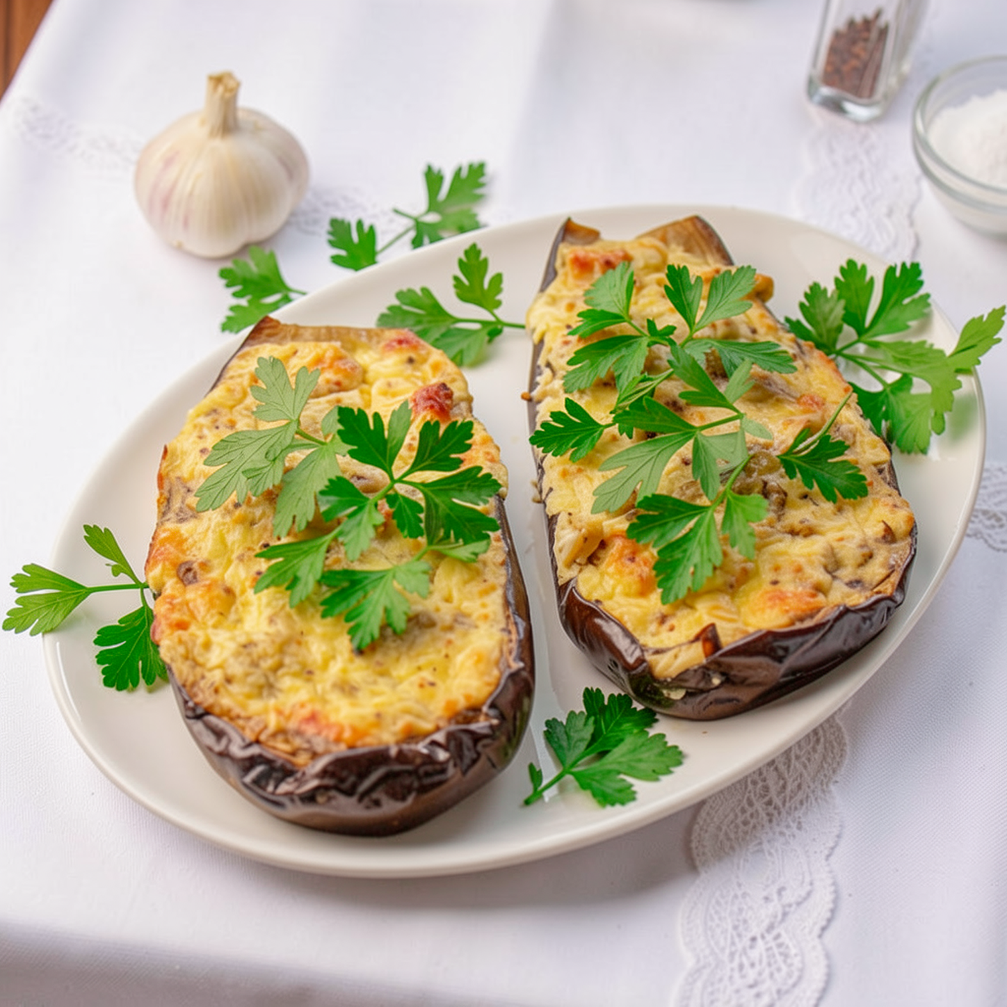 Запеченные баклажаны с сыром и чесноком